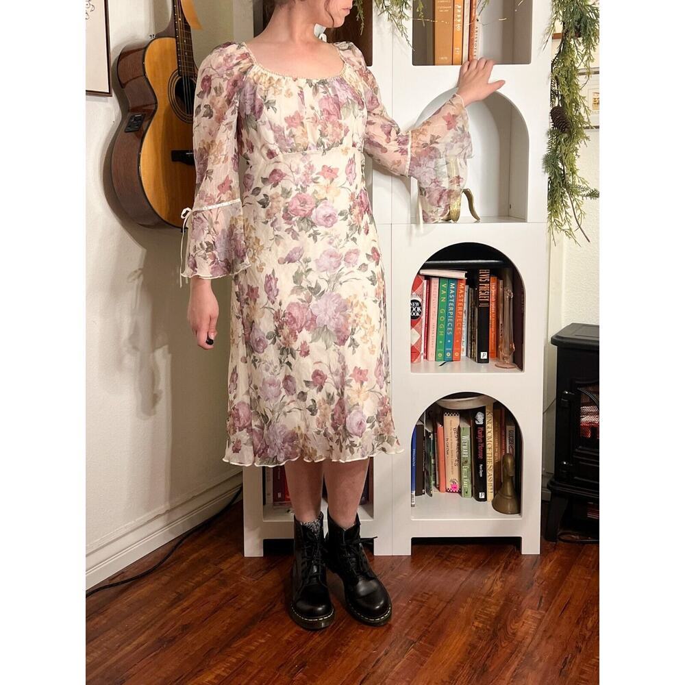 Next Up Womens Vintage Floral Midi Dress Sz Jr 13 Cottagecore 90s Regency Fairy